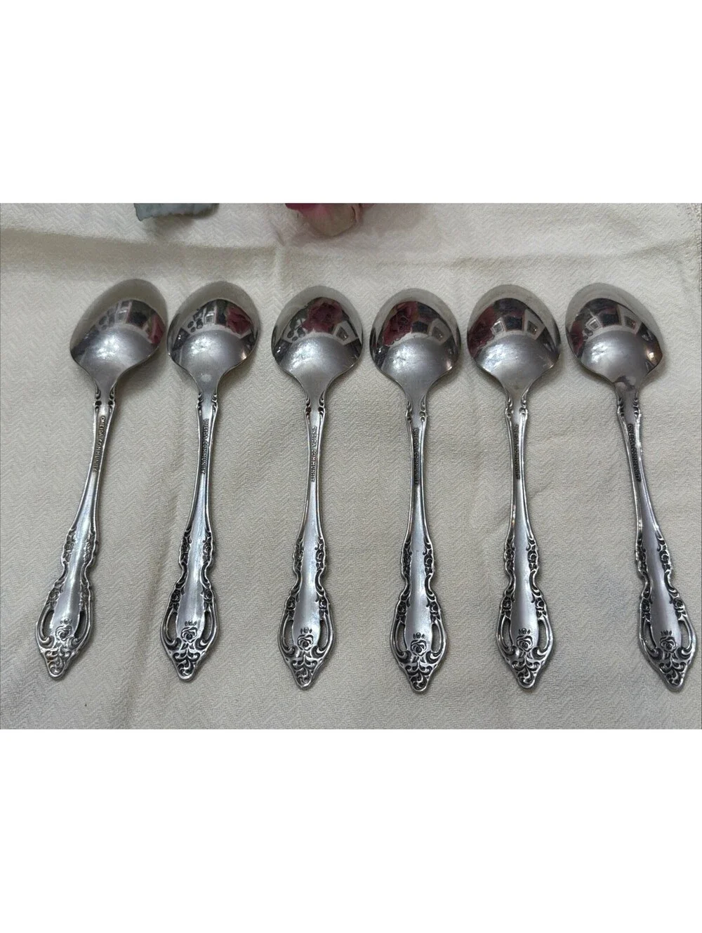 Oneida Community Michelangelo Silver plated  Teaspoons Set 6 Roses Cottage